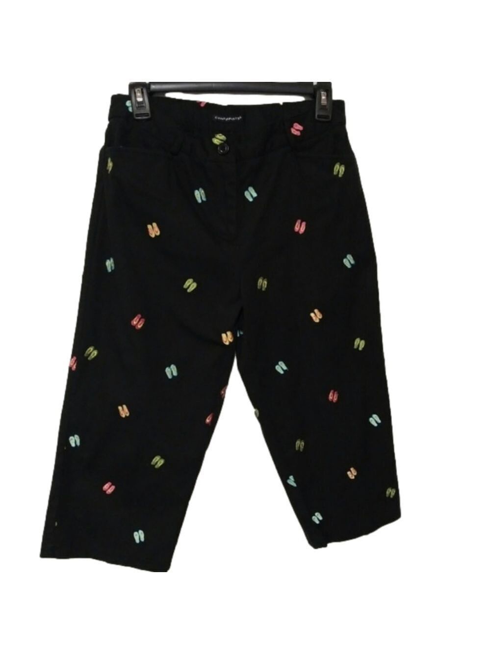 Counterparts Black Multicolored Flip Flop Print Mid Rise Straight Leg Ankle Pant